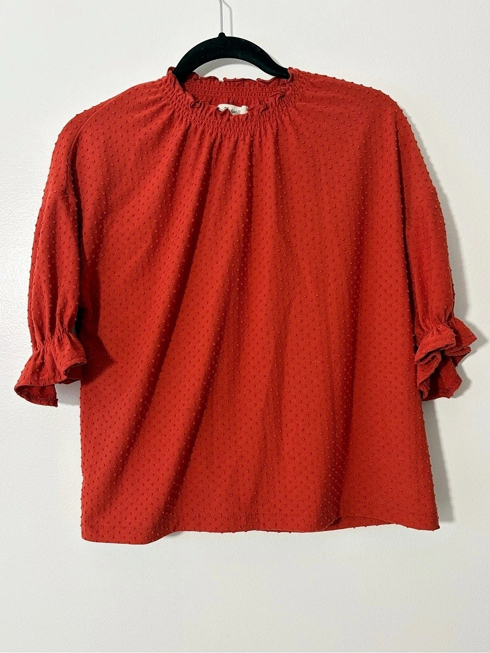 Madewell Texture & Thread Swiss Dot Blouse Red Small